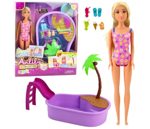 Anlily Doll Set On The Beach Pool Palm Tree Accessories 8 pcs.