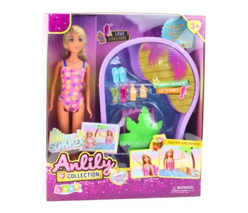 Anlily Doll Set On The Beach Pool Palm Tree Accessories 8 pcs.