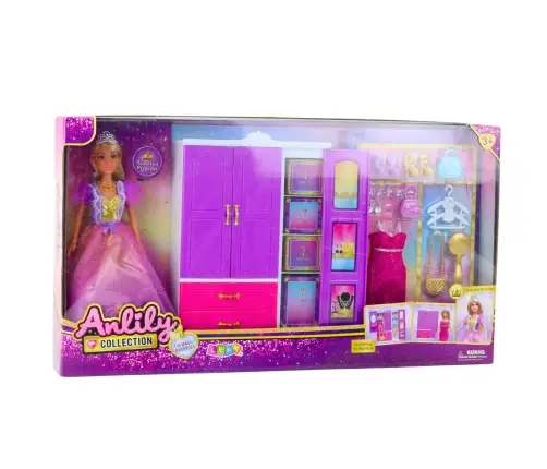 Anlily Doll Wardrobe With Shelves Drawers Dressing Room Accessories 24 pcs.