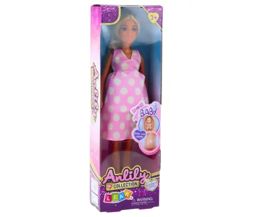 Anlily Pregnant Doll Light Pink Polka Dot Dress Long Hair