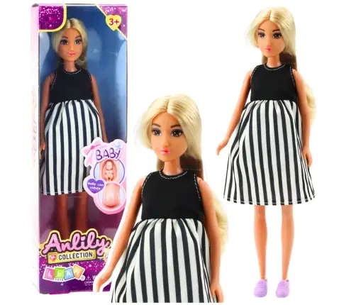 Anlily Pregnant Doll in Black and White Striped Dress Baby