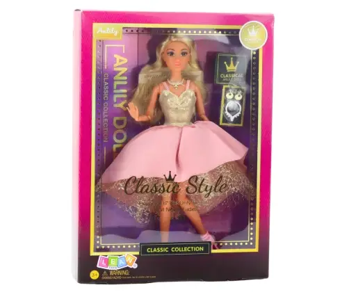 Anlily Doll in an Elegant Ball Gown with Gold and Pink Accessories