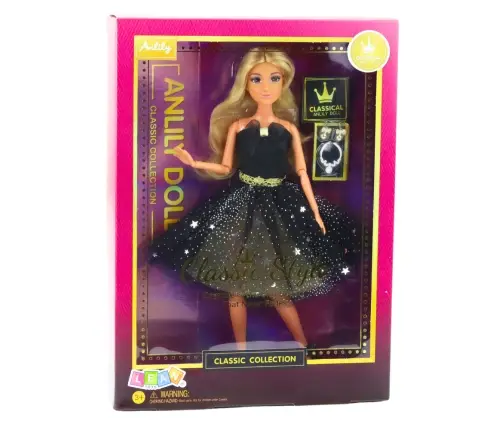Anlily Doll Ball Gown Black and Gold Movable Limbs Blonde Hair Anlily Doll Ball Gown Black and Gold Movable Limbs Blonde Hair