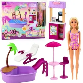 Anlily Doll Set on the Beach with Pool, Palm Tree, Drink Stand, and Accessories