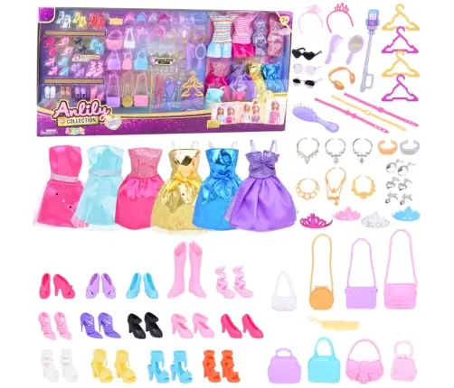 Large Fashion Set Anlily Collection Dresses Accessories 65 pcs. Large Fashion Set Anlily Collection Dresses Accessories 65 pcs.