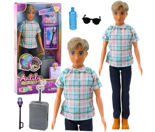 Anlily Doll Boy Accessories Suitcase Selfie Stick Glasses Bottle
