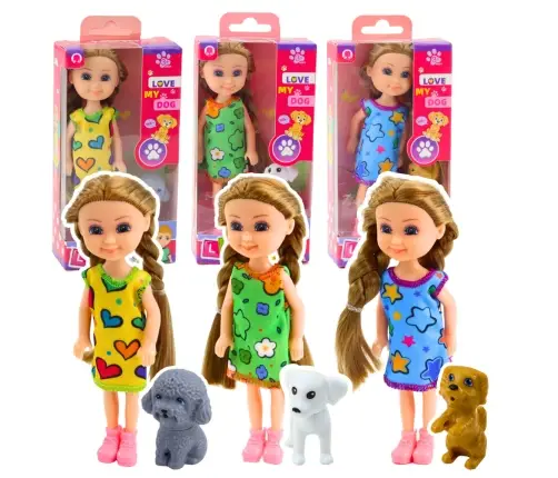 Set Mini Doll in Dress with Dog 14.5cm Mix Set Mini Doll in Dress with Dog 14.5cm Mix