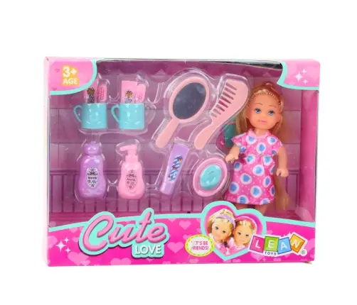 Mini Doll Set Care Accessories Pink Dress Mini Doll Set Care Accessories Pink Dress