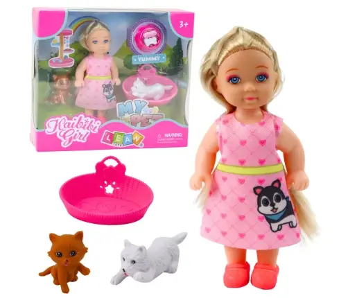 Mini Doll Set with Dog and Kitten Bed and Food Bowl Mini Doll Set with Dog and Kitten Bed and Food Bowl