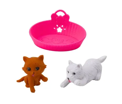 Mini Doll Set with Dog and Kitten Bed and Food Bowl Mini Doll Set with Dog and Kitten Bed and Food Bowl