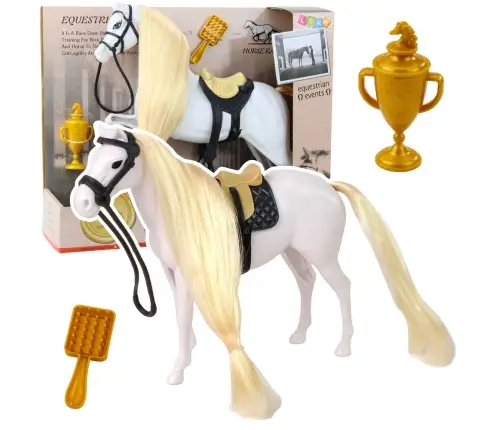 Horse With Long Mane Saddle Cup Brush Accessories White Horse With Long Mane Saddle Cup Brush Accessories White