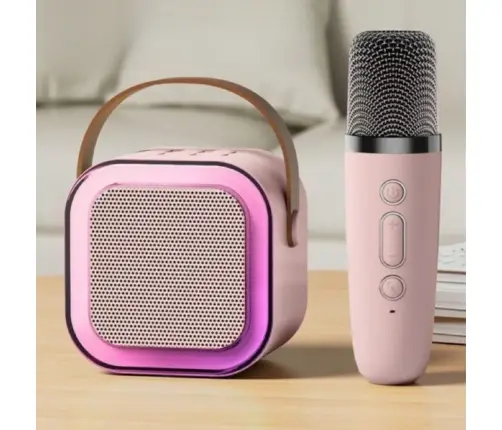Karaoke Speaker Microphone Wireless K12 RGB Bluetooth Pink