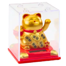Chinese Lucky Cat In Display Case Solar Figurine Ornament