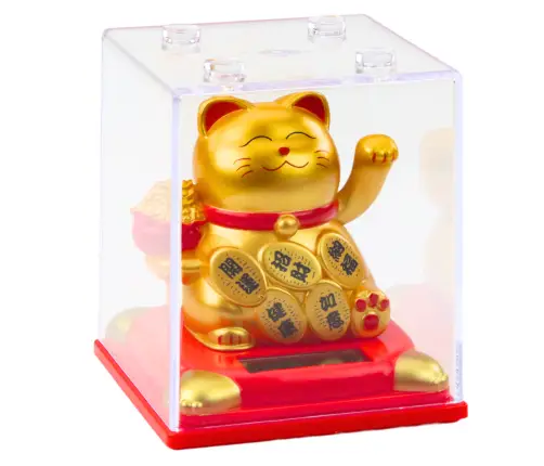 Chinese Lucky Cat In Display Case Solar Figurine Ornament