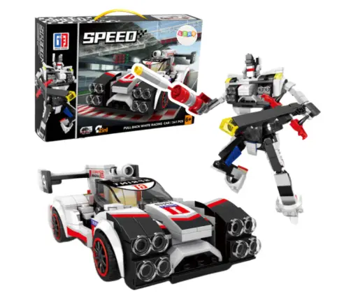 Construction Blocks Sports Car Racer Robot 2in1 White 341 pcs.
