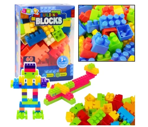 BUILDING BLOCKS IN EDUCATIONAL BOX 60 ELEMENTS.