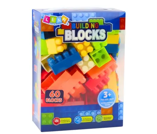 BUILDING BLOCKS IN EDUCATIONAL BOX 60 ELEMENTS.