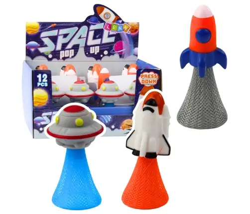 Jumping Spaceship on Spring Colorful Lights 11cm Mix