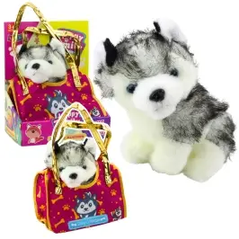 Husky Dog In A Bag Plush Mascot Cuddly Toy White Gray