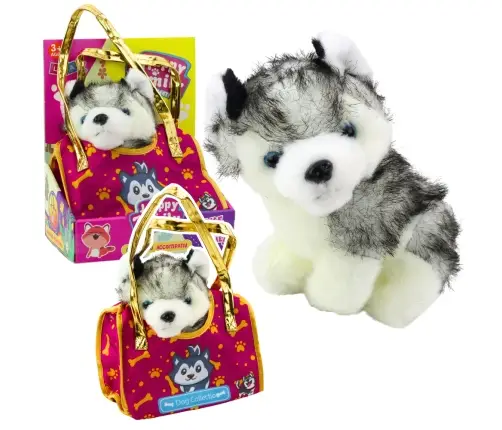 Husky Dog In A Bag Plush Mascot Cuddly Toy White Gray