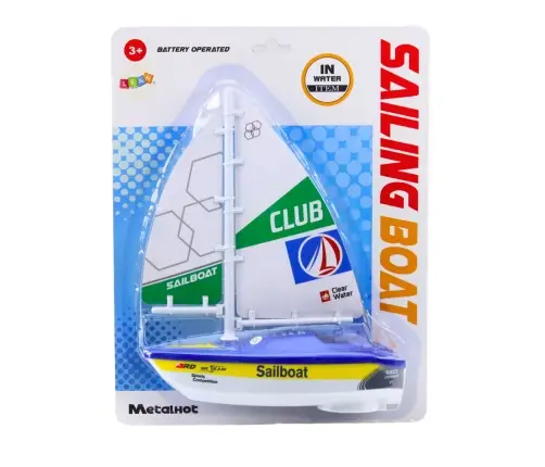 Sailboat Water Boat Battery Operated Turbine Drive Blue