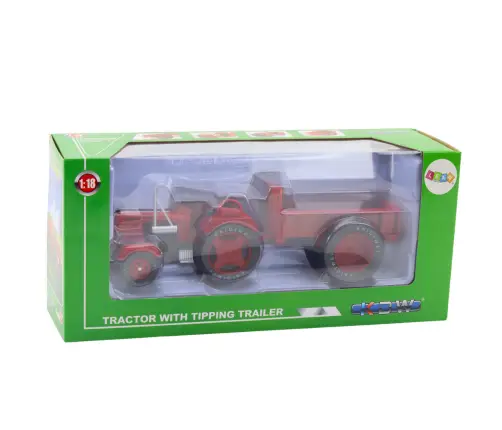 Metal Farm Tractor With Trailer Red 1:18
