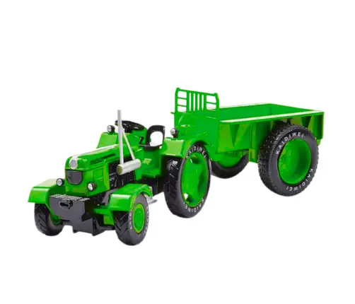 Metal Farm Tractor With Trailer Green 1:18