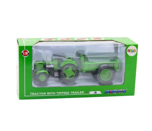 Metal Farm Tractor With Trailer Green 1:18