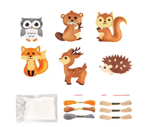 Creative Set of Embroidery Felt Forest Animals 6pcs