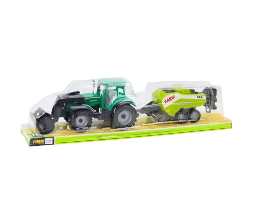 Set of tractor with loader and agricultural baler Green