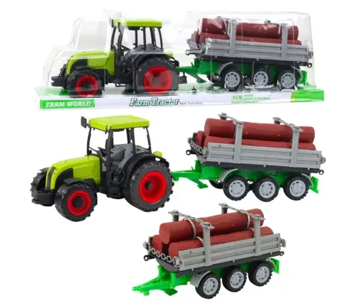 Green Agricultural Tractor with Trailer for Logs