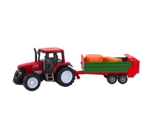 Agricultural Farm Tractor with Green Trailer and Hay Red