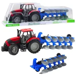 Agricultural Farm Tractor with Plow Drive Red Agricultural Farm Tractor with Plow Drive Red