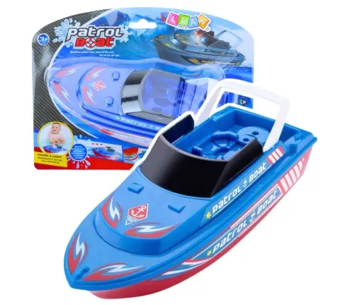 Battery Operated Patrol Boat Bath Toy with Lights and Sounds Blue