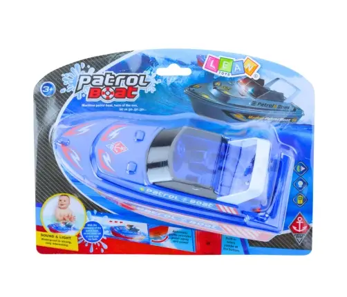 Battery Operated Patrol Boat Bath Toy with Lights and Sounds Blue