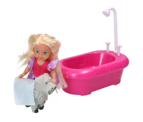 Mini Doll Set with Bathtub and White Dog Pink Mini Doll Set with Bathtub and White Dog Pink