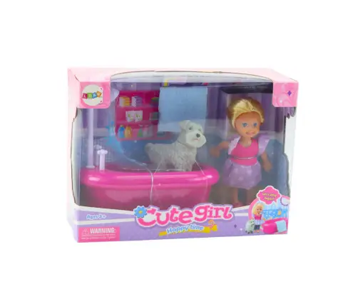 Mini Doll Set with Bathtub and White Dog Pink Mini Doll Set with Bathtub and White Dog Pink
