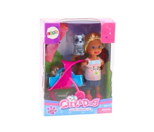 Mini Doll Stroller Carrier Dogs Set Gray Brown