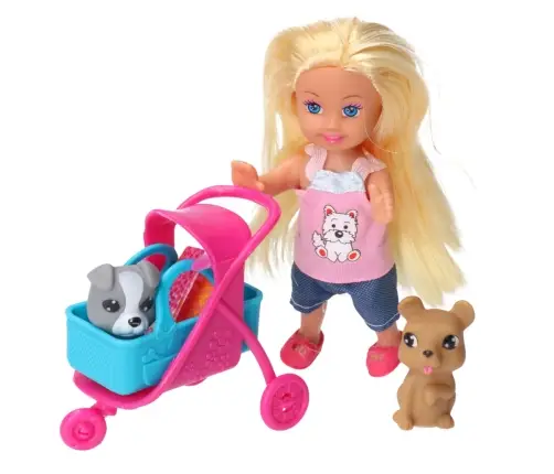Mini Doll Stroller Carrier Dogs Set Gray Brown
