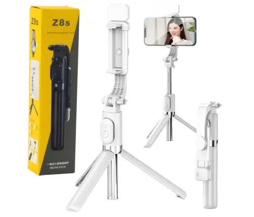 Selfie Stick Tripod Phone Remote Control Bluetooth Holder ZS8 White