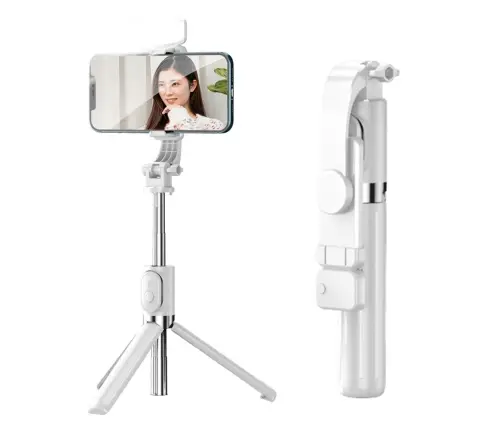 Selfie Stick Tripod Phone Remote Control Bluetooth Holder ZS8 White
