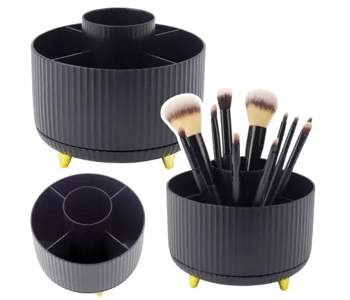 360° Rotating Cosmetic Brush Organizer with 5 Compartments Black