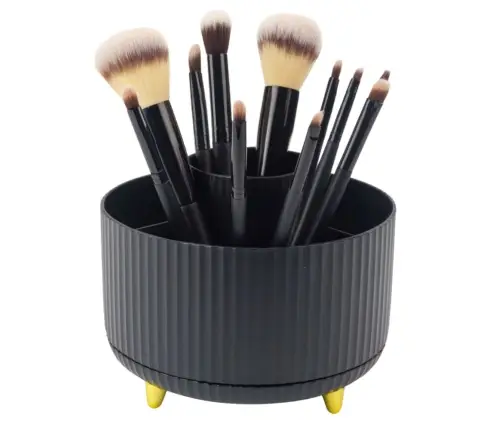 360° Rotating Cosmetic Brush Organizer with 5 Compartments Black