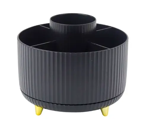 360° Rotating Cosmetic Brush Organizer with 5 Compartments Black