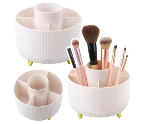 360° Rotating Cosmetic Brush Organizer with 5 Compartments White