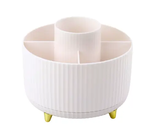 360° Rotating Cosmetic Brush Organizer with 5 Compartments White
