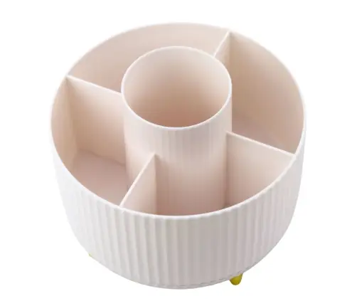 360° Rotating Cosmetic Brush Organizer with 5 Compartments White