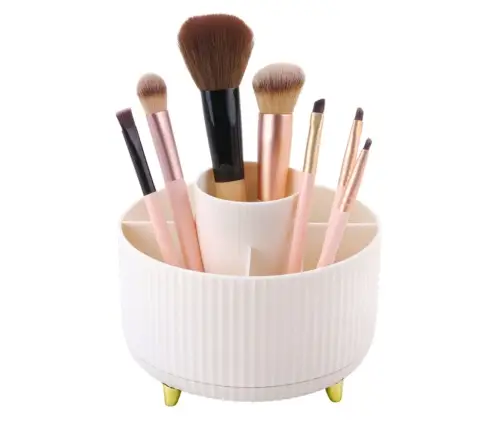360° Rotating Cosmetic Brush Organizer with 5 Compartments White