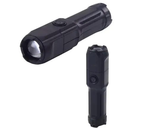 LED Flashlight Adjustable Zoom 3 Lighting Modes USB Charging Black