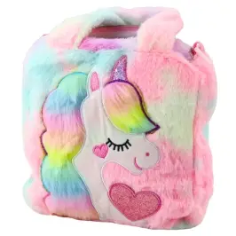 Plush Children's Bag with Unicorn, Adjustable Shoulder, Pastel, 24x9cm